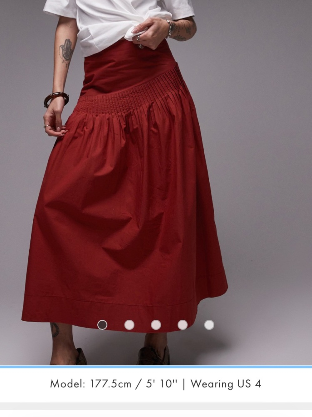 Topshop Drop-Waist Gathered Maxi Skirt in Deep Red